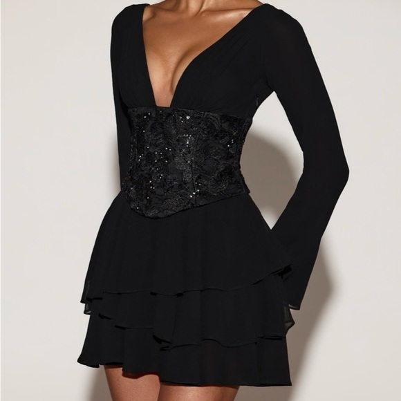 NWT Oh Polly “Reinara” Black Embellished Corset Mini Dress - Picture 3 of 12